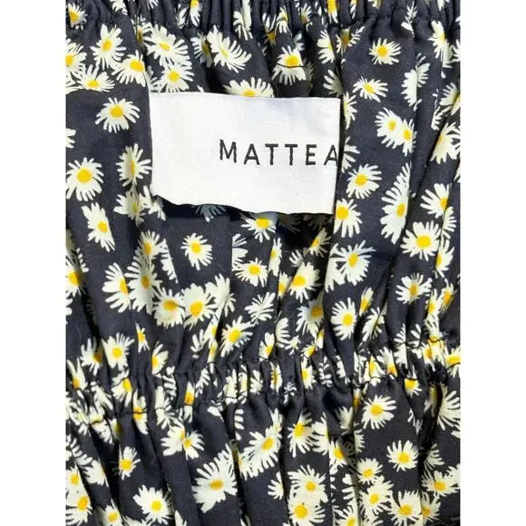 Matteau Shirred Peasant Puff Sleeve Mini Dress Midnight Daisy Cotton Size 2 US - Picture 8 of 10